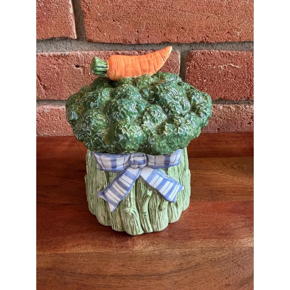 Vintage Fitz & Floyd Ceramic Broccoli Carrot Canister Cookie Jar